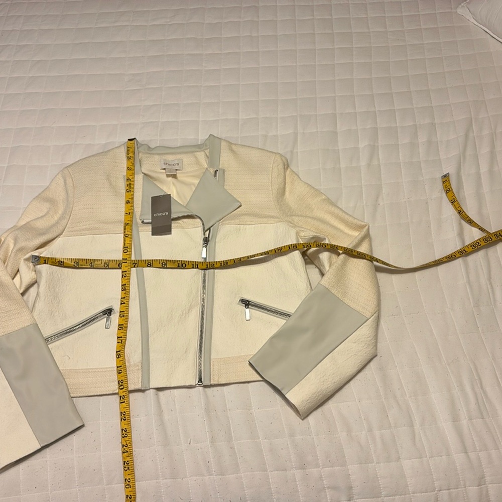 Chico's Light Gray and Cream Textured Moto Jacket